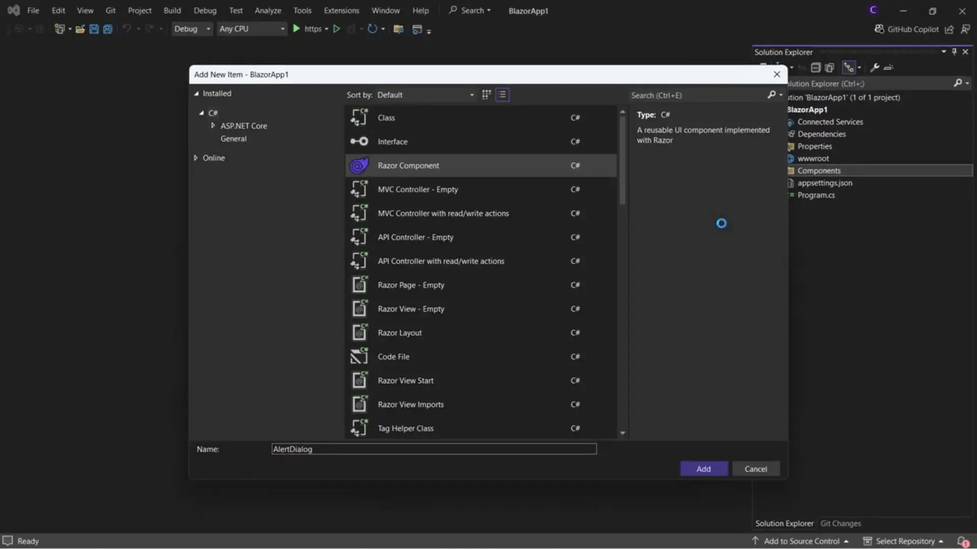 Add a Razor Component